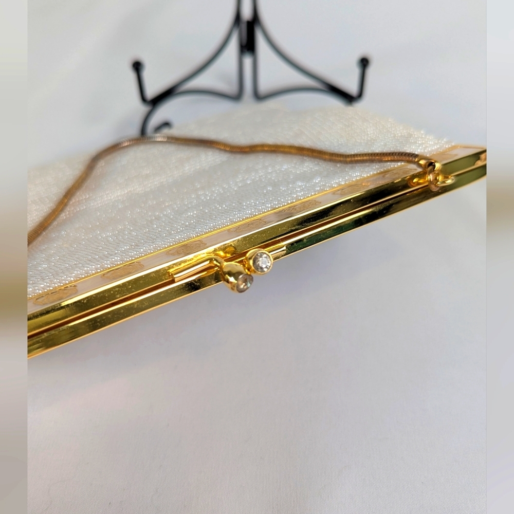 Vintage Walborg Beaded Evening Wrist Bag Clutch Floral White Ivory Wedding Bride - Picture 4 of 10